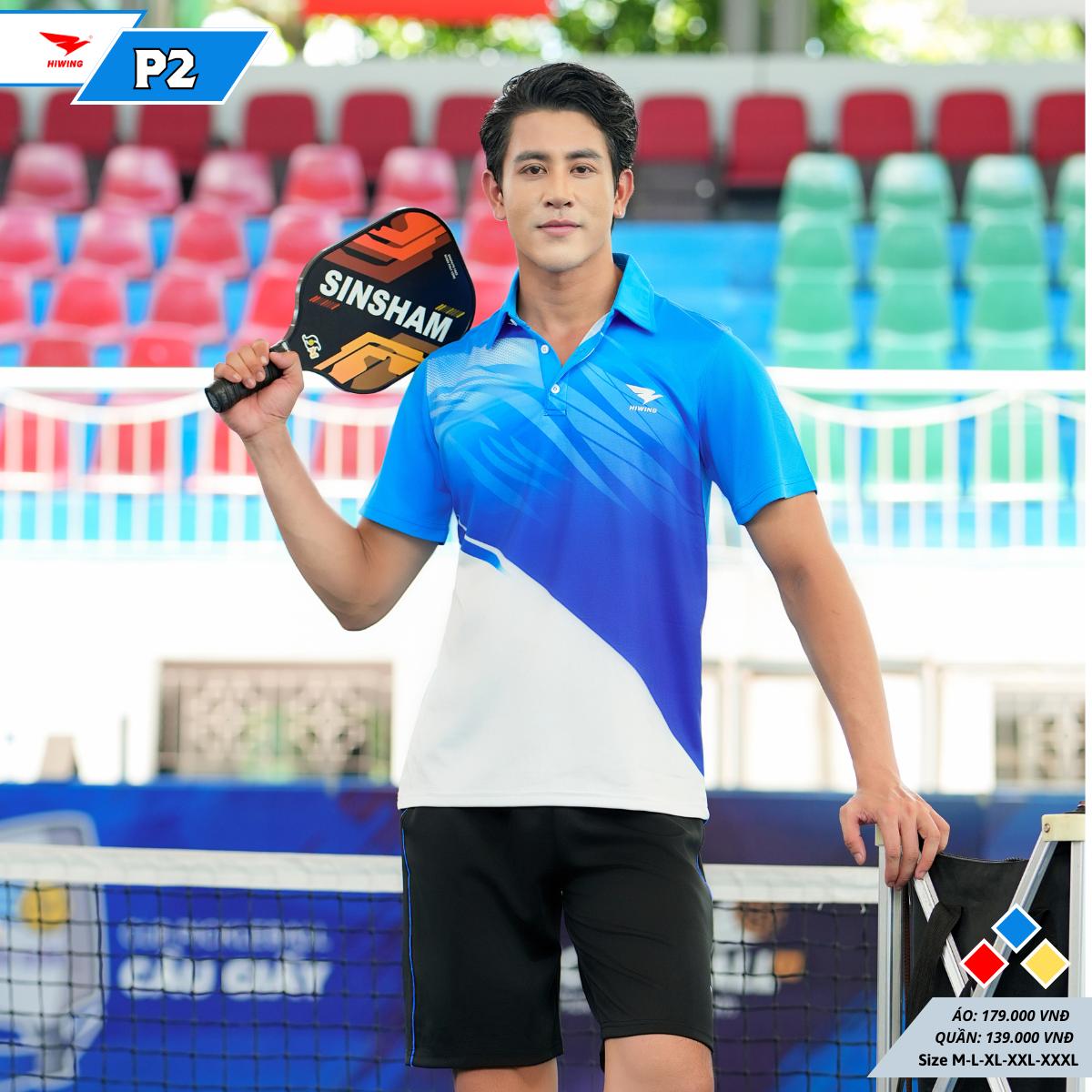 Áo cầu lông Pickleball tenis Nam Hiwing P2 Màu Xanh